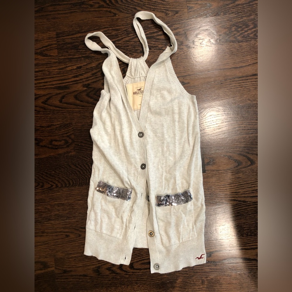 Vintage Y2K Hollister Light Gray Cardigan with Metallic Details
